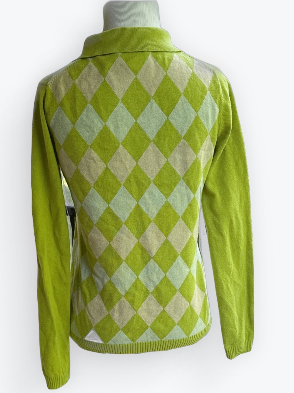 Ivy League Country Club Lacoste Lime Argyle Logo Knit Polo Sweater ~ Women’s 40 - Picture 5 of 11